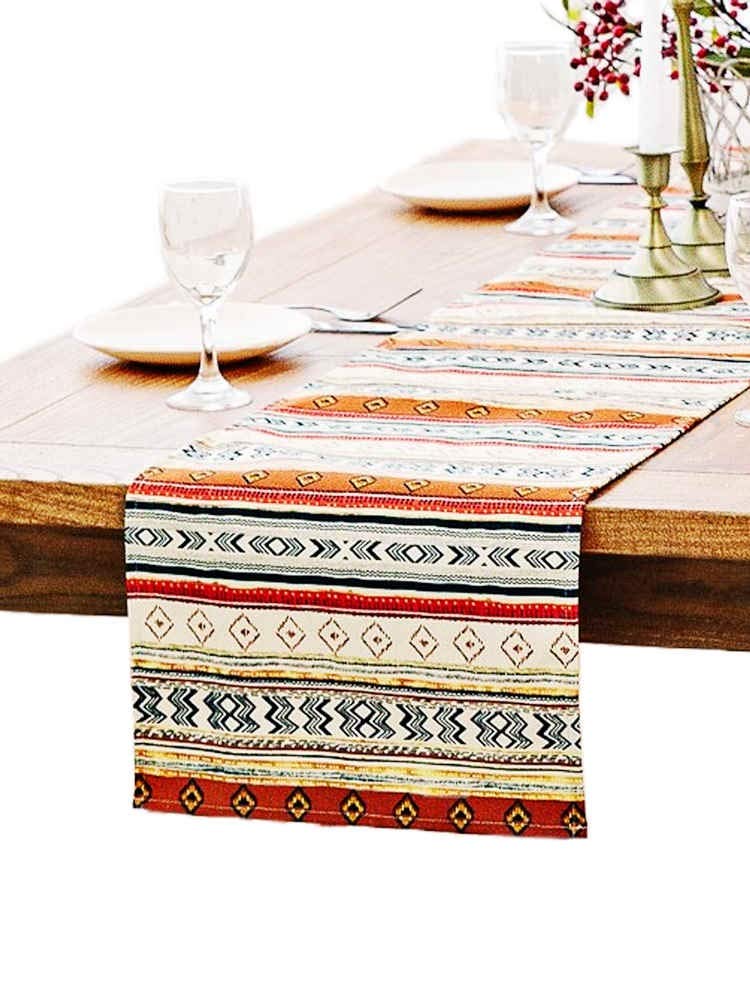 BOXAN Antique Southwestern Native Design Table Runner Cloth, Boho Cotton Geometric Striped Pattern Tribal Table Cover for Farmhouse Home Dinning Living Room Western Style Party Decor (12 X 48 inch) - Image 1